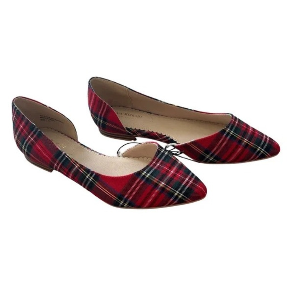 Isaac Mizrahi New York Plaid Tartan D'Orsay Pointed Toe Flats Size 7.5 Holidays